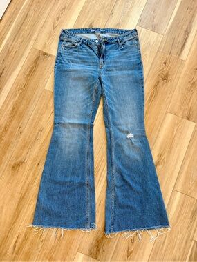 Old Navy Blue Flare Jeans with Frayed Hem